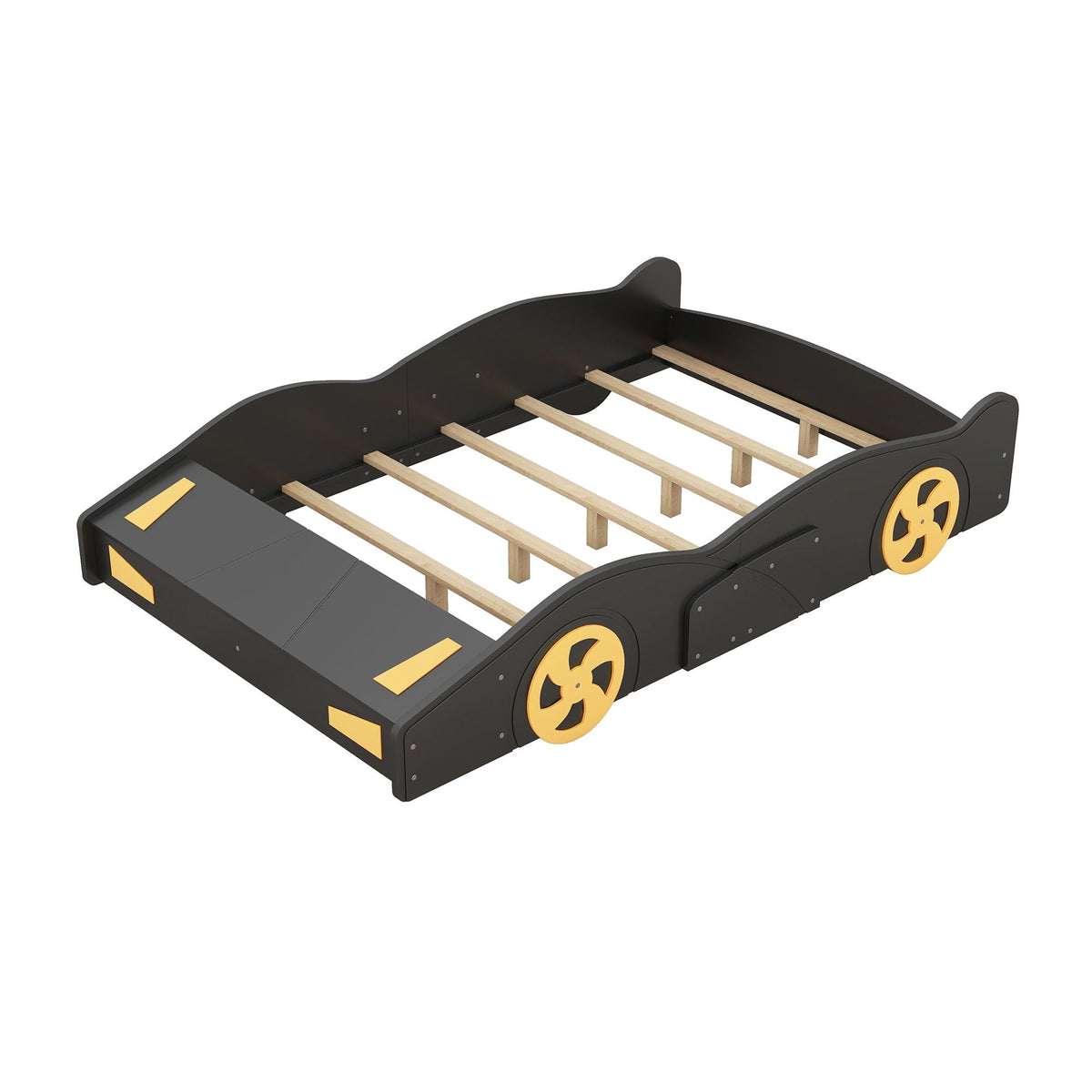 Race Car Platform Bed with Storage and Wheels - Black or Blue