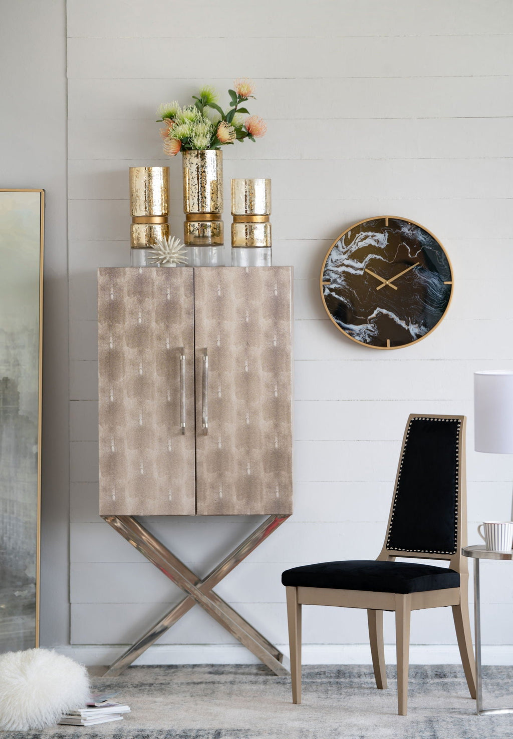 Silver Faux Leather Accent Cabinet with Mixed-Material Construction - Silver