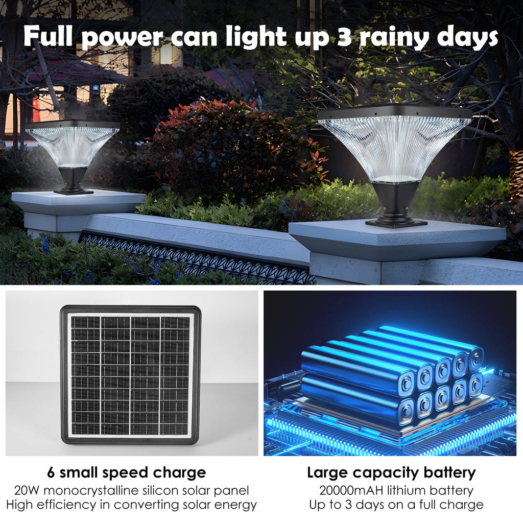 15" Black Outdoor Post Light with LED and Remote Control - Black