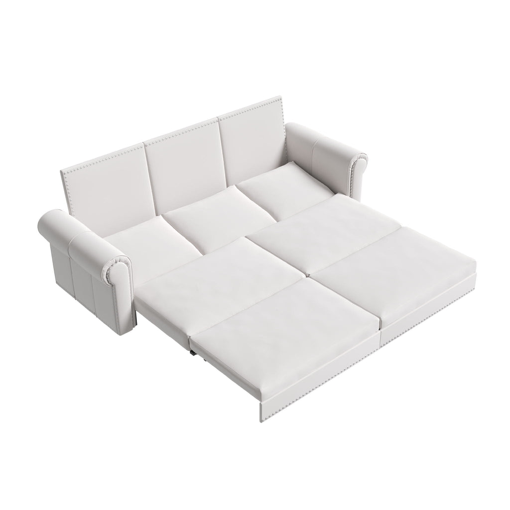 Beige 3-in-1 Convertible Sleeper Sofa Bed with Nailhead Trim – Fabric