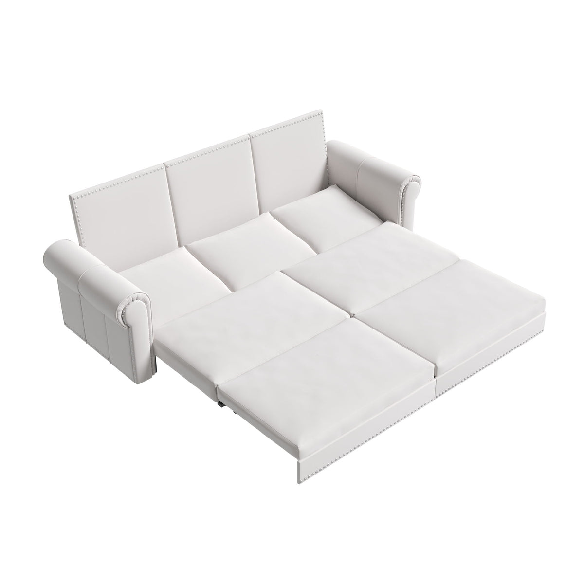 Beige 3-in-1 Convertible Sleeper Sofa Bed with Nailhead Trim – Fabric