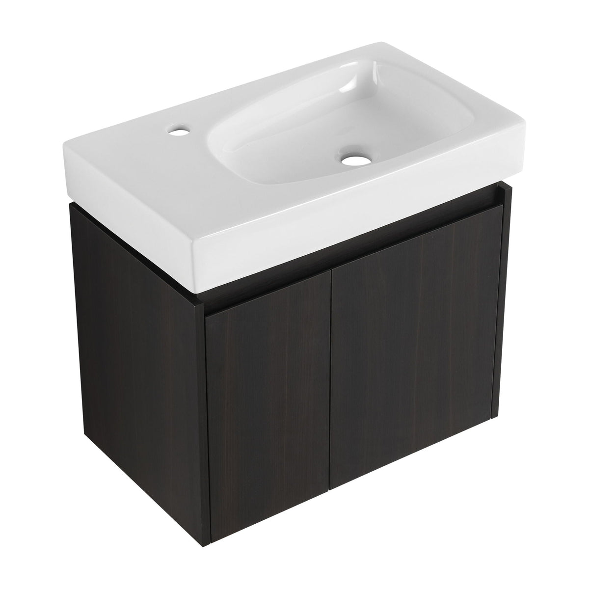 Modern Bathroom Vanity with Ceramic Basin and Storage Cabinet - Light Brown, Black, or White