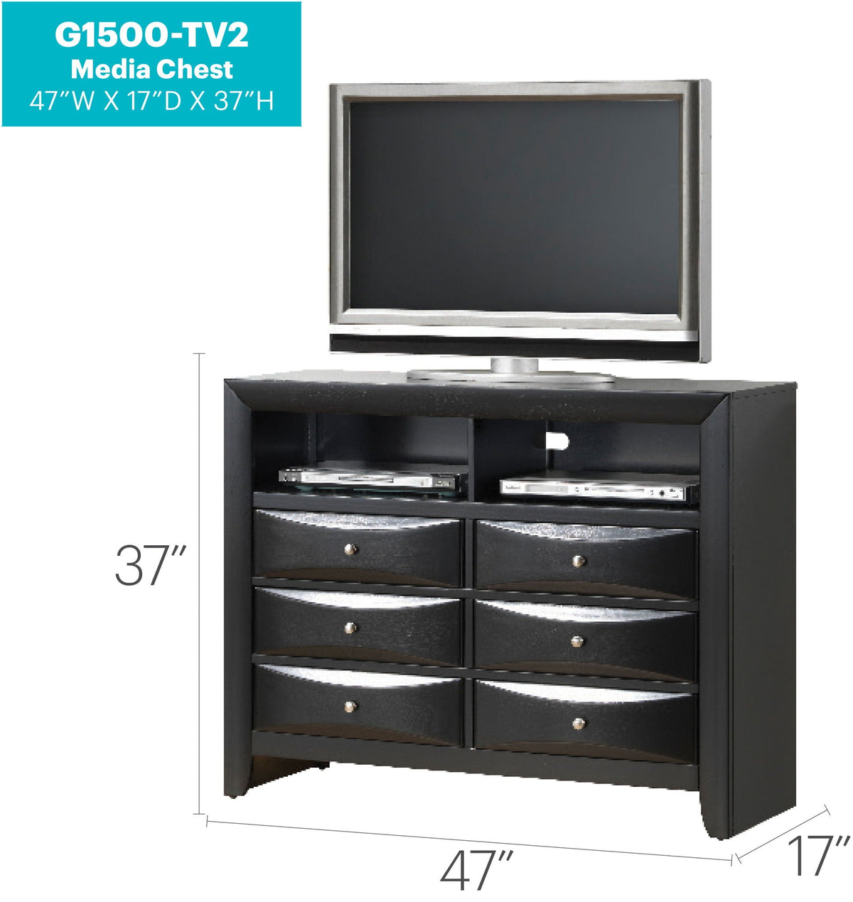 Media Chest with Modern Beveled Drawer Fronts - Multiple Colors