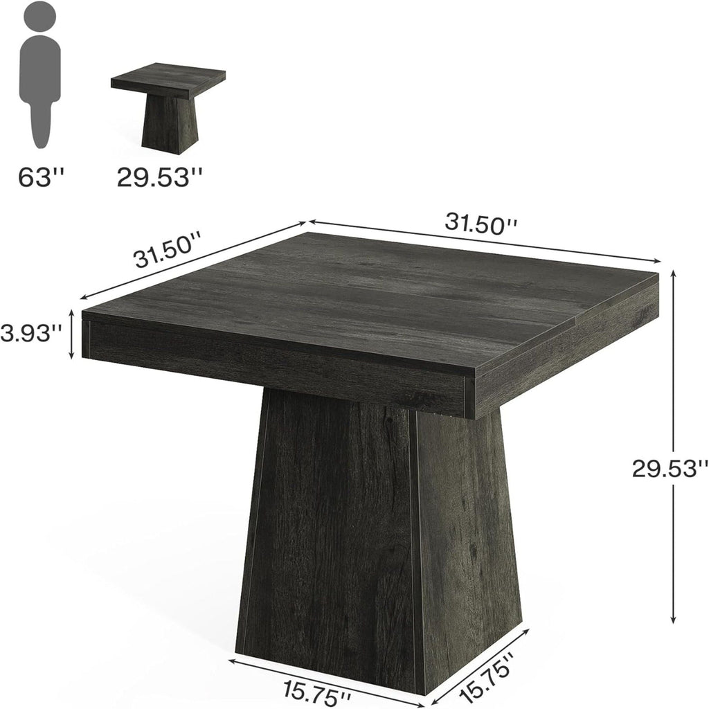 Square Dining Table for 4 with Thick Grain Top and Sturdy Pedestal Base - Gray