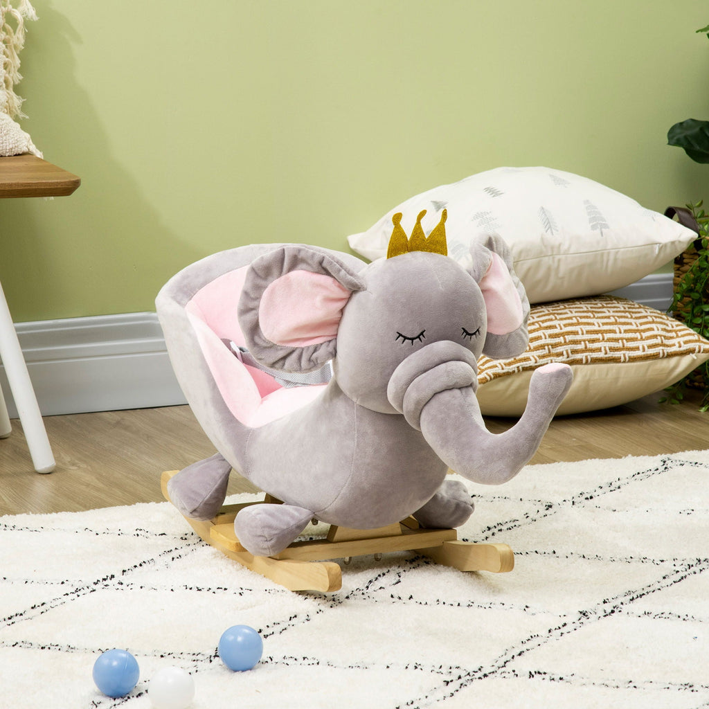 Gray Elephant Rocking Chair with Sound and Safety Belt