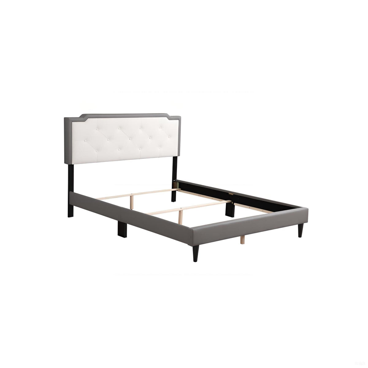 Two Tone Upholstered Bed with Button Tufted Headboard - Multiple Colors