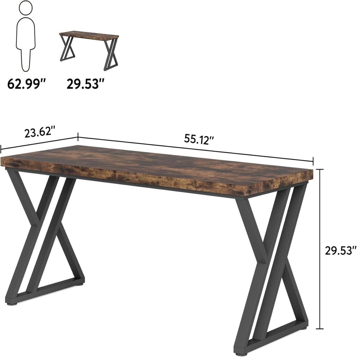 Writing Desk With Z-Shaped Legs - 55" Desktop, Steel Frame