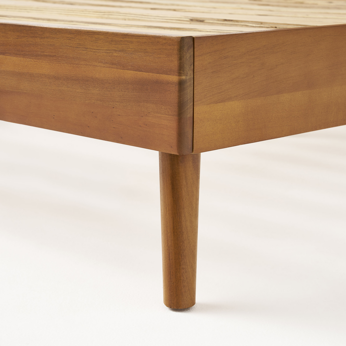 Solid Wood Platform Bed with Mid-Century Style - Twin, Acacia