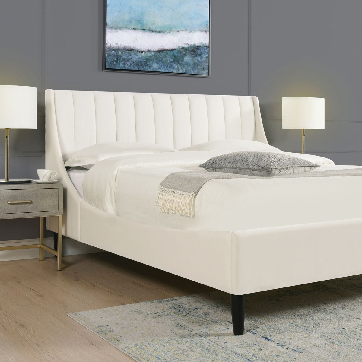 Vertical Tufted Modern Headboard Platform Bed Set with Upholstered Finish - Multiple Colors