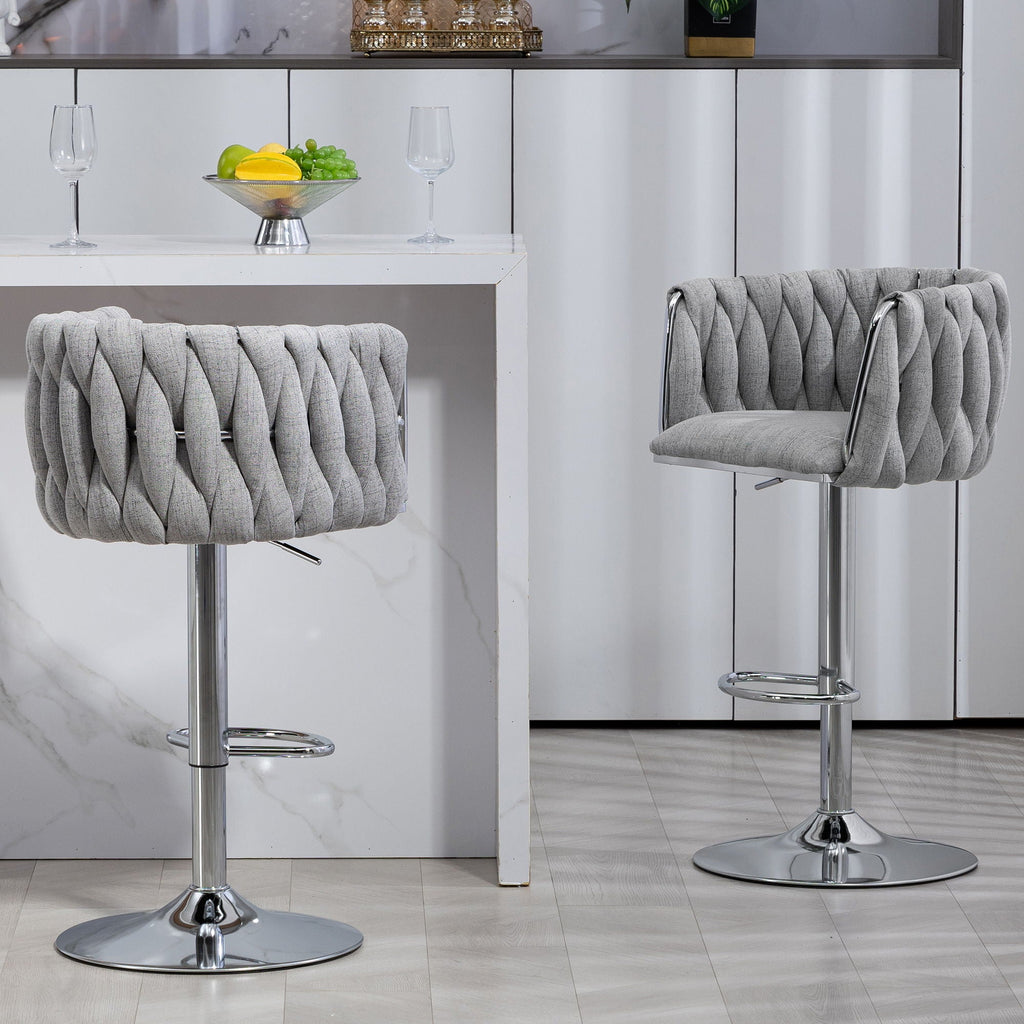 Adjustable Gray Counter Stools with 360° Swivel & Woven Back - Set of 2