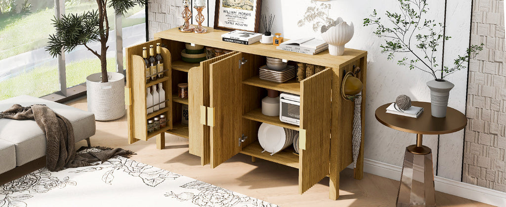Modern Stripe Door Storage Cabinet with Adjustable Shelves - 57.5" Wide