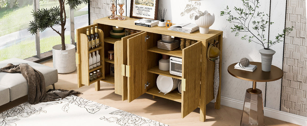 Modern Stripe Door Storage Cabinet with Adjustable Shelves - 57.5" Wide
