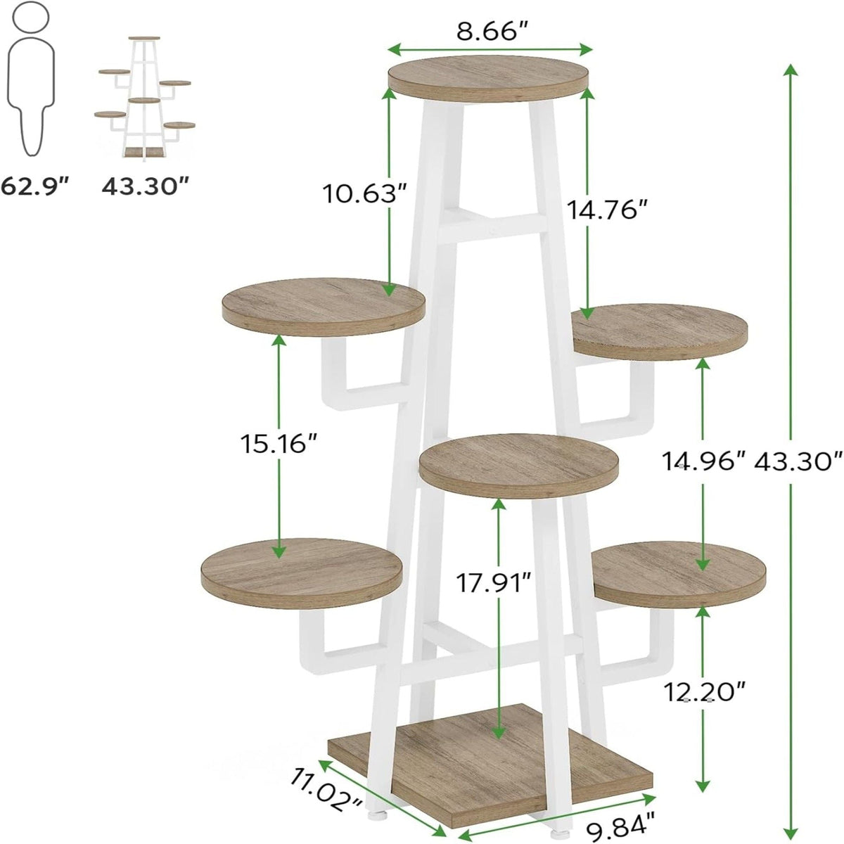 7 Tier Corner Plant Shelf with High Low Design - Dark Brown or White