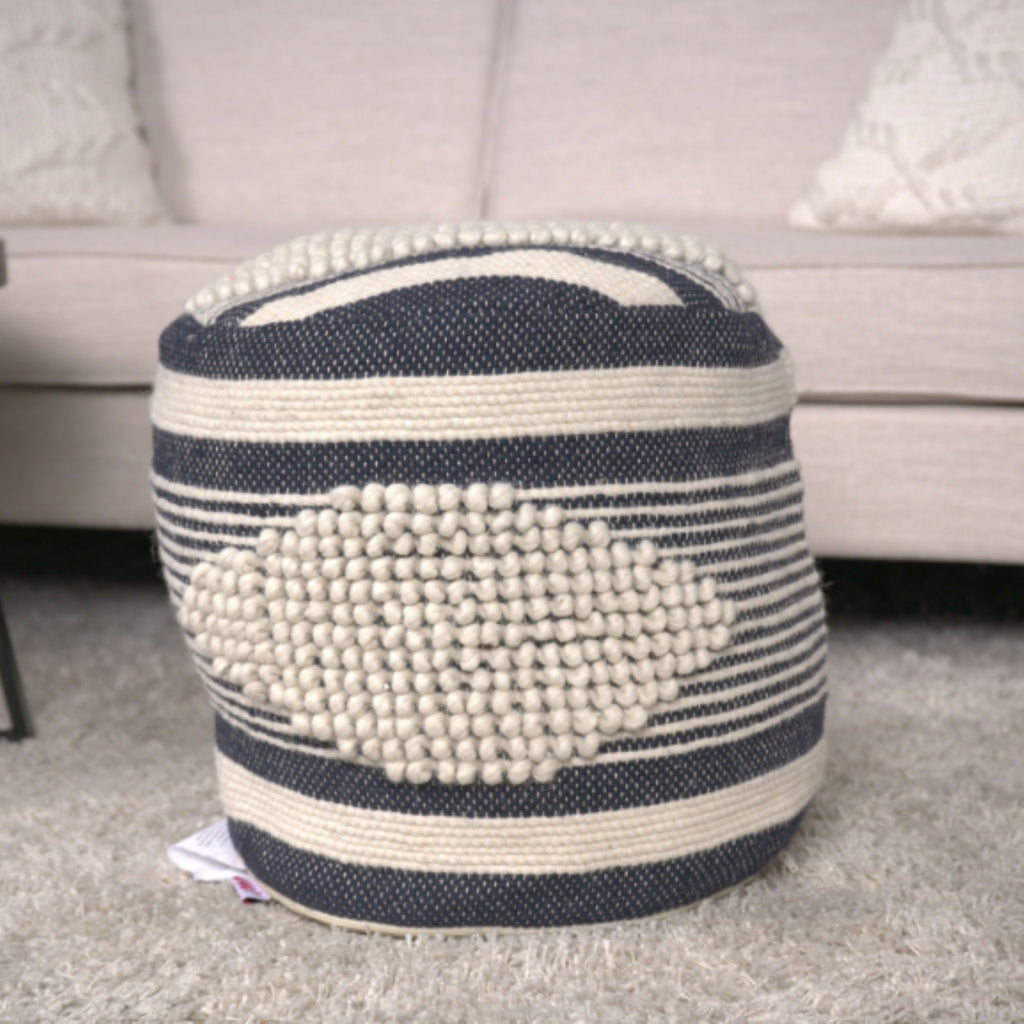 Handcrafted Cylindrical Pouf with Wool Upholstery - Dark Green, Black or Blue
