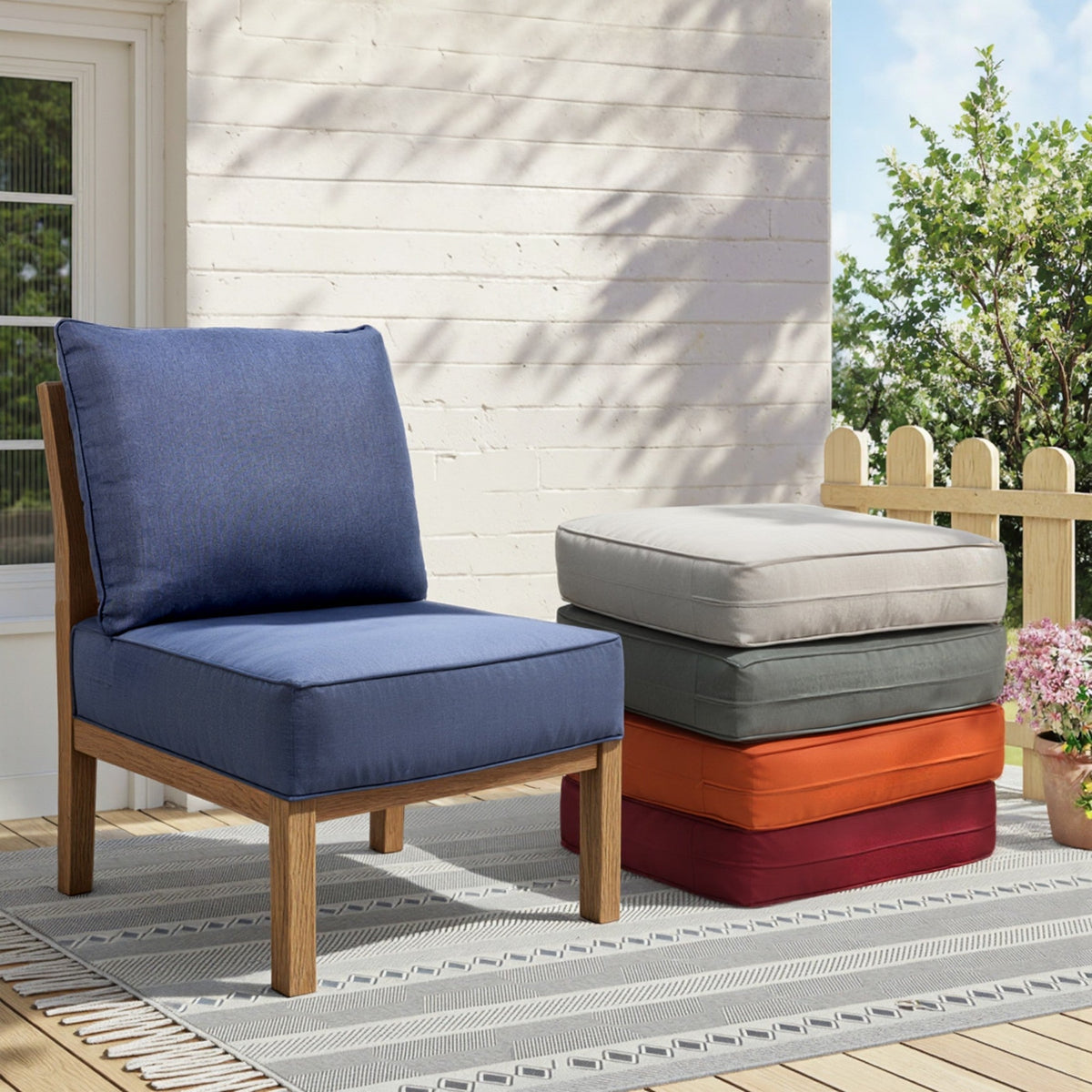 6" Thicker Outdoor Chair Cushion Set with Waterproof Olefin - Neutral