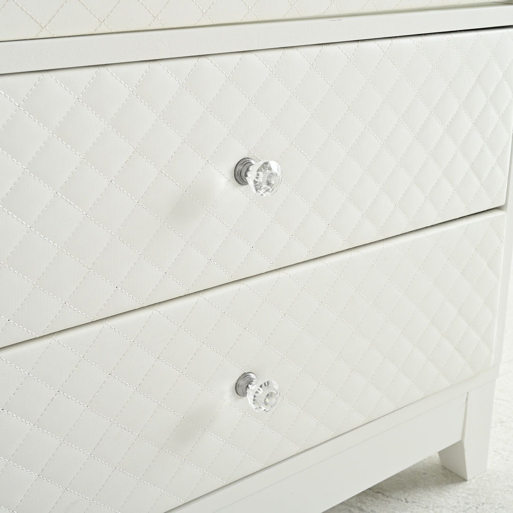 Modern Upholstered Glass Display Cabinet with Adjustable LED Light - White