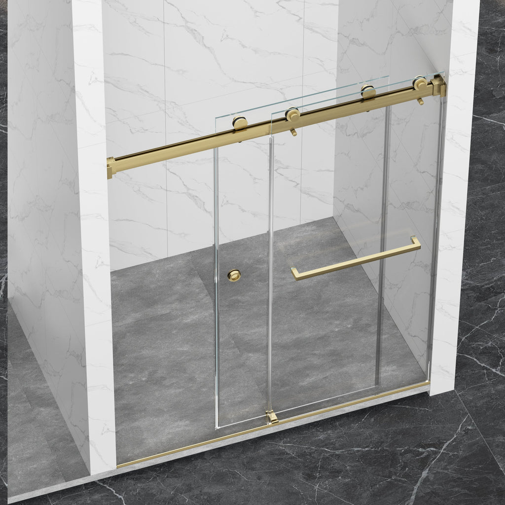 Frameless Shower Door with Double Sliding Design - Brushed Finish