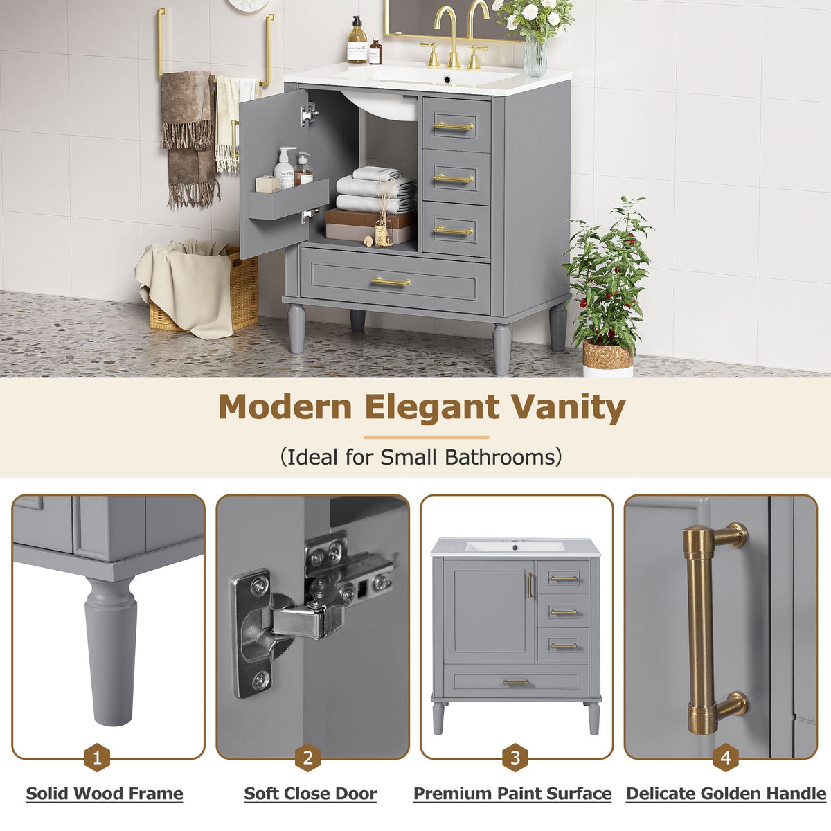 Traditional Bathroom Vanity Set with Soft Close Doors - Multiple Colors