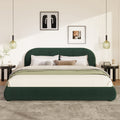 Dark Green Velvet Bed Frame with Curved Headboard - Green