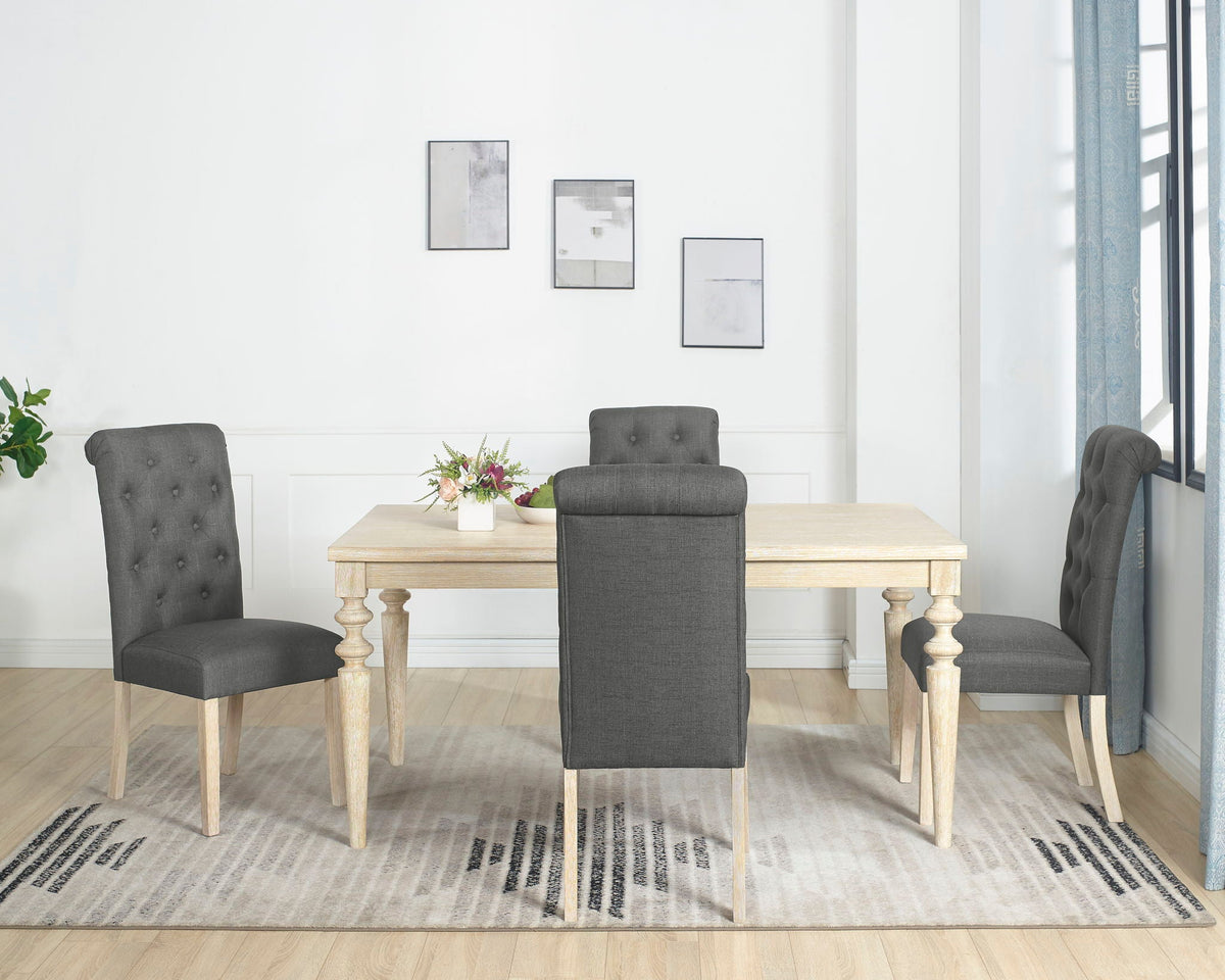 Beige Brown 5 Piece Dining Set with Turned-Leg Table & Tufted Chairs