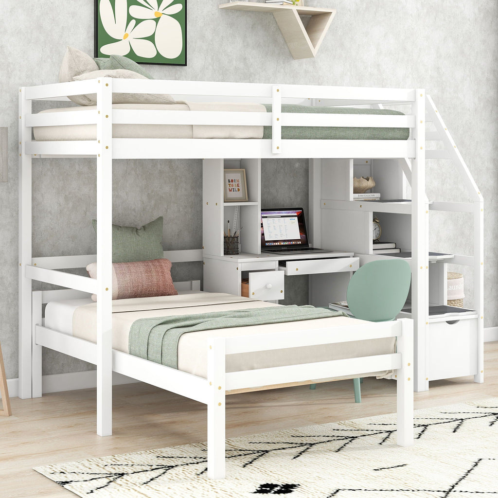 Storage Loft Bed with Stand Alone Bed and Desk - Twin Size