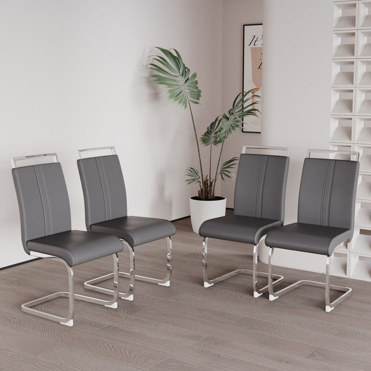 Modern Dining Chairs with Padded Seat and High Back - Black, White, or Dark Gray