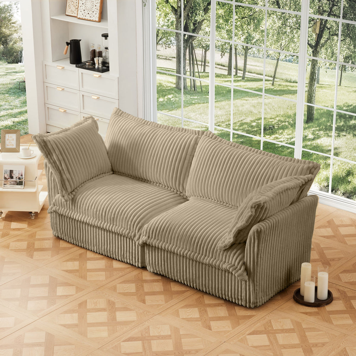 Modern Slipcovered 2-Seat Sofa Couch with Removable Covers - Camel Corduroy