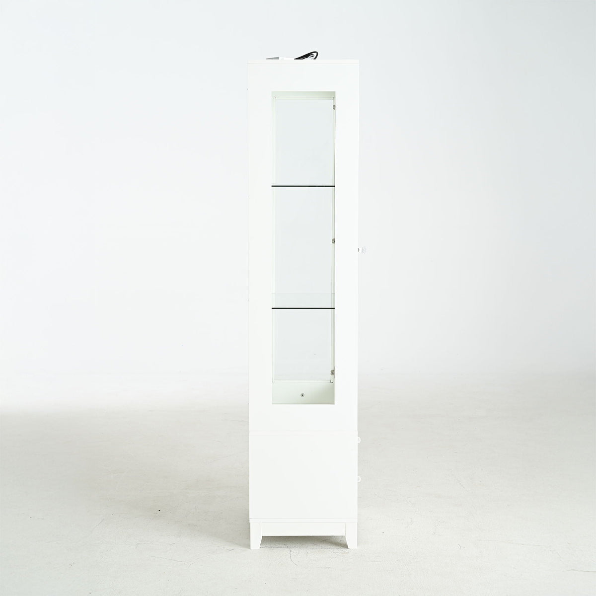 Modern Upholstered Glass Display Cabinet with Adjustable LED Light - White