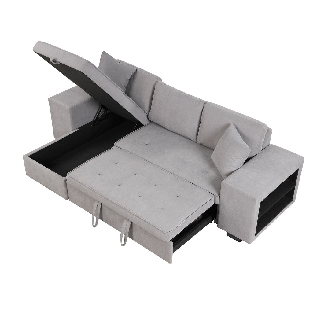 Reversible L-Shape Sleeper Sectional Sofa with Storage Chaise and 2 Stools - Multiple Colors