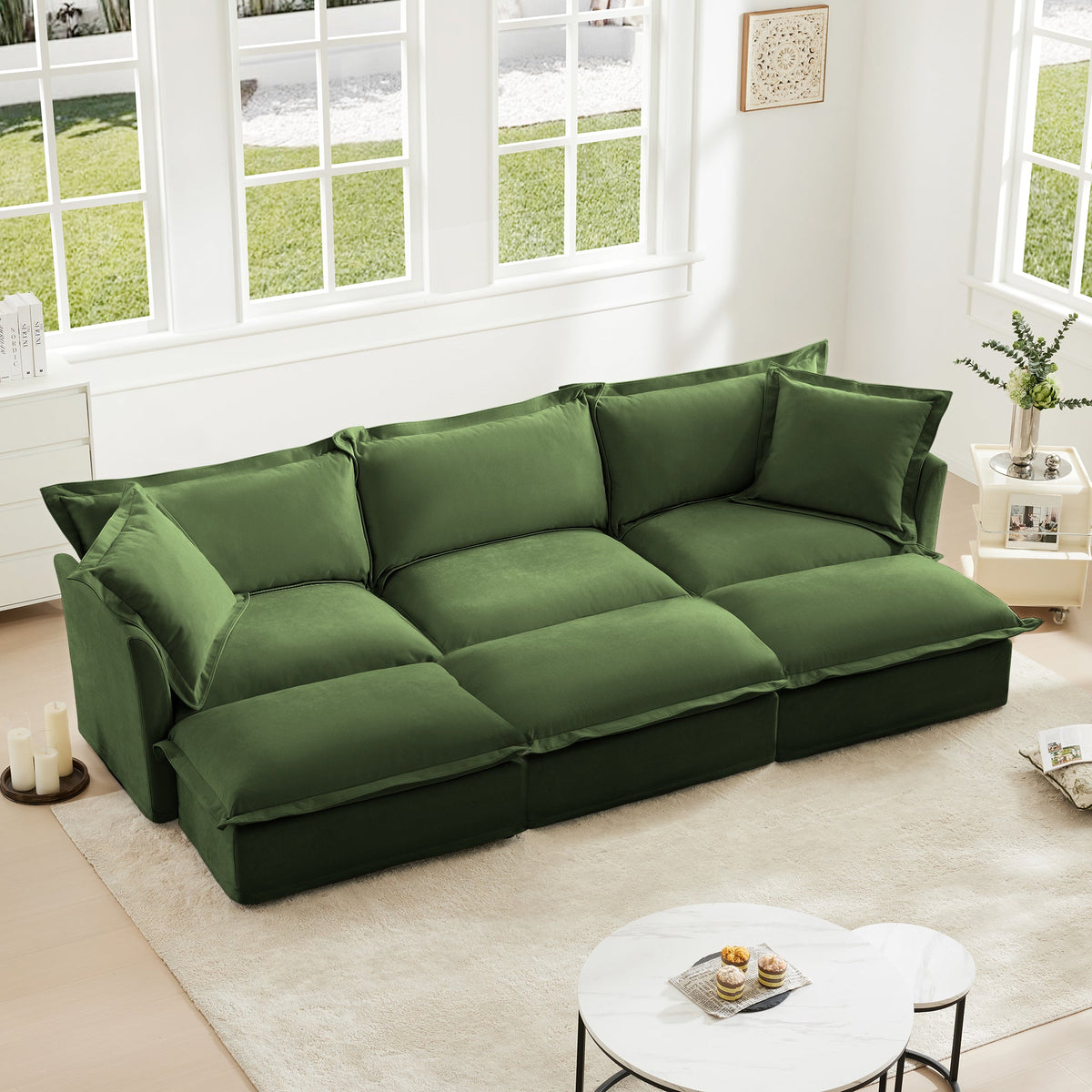 Chenille 3-Seat Slipcovered Sofa with Ottomans - Oversized Comfort