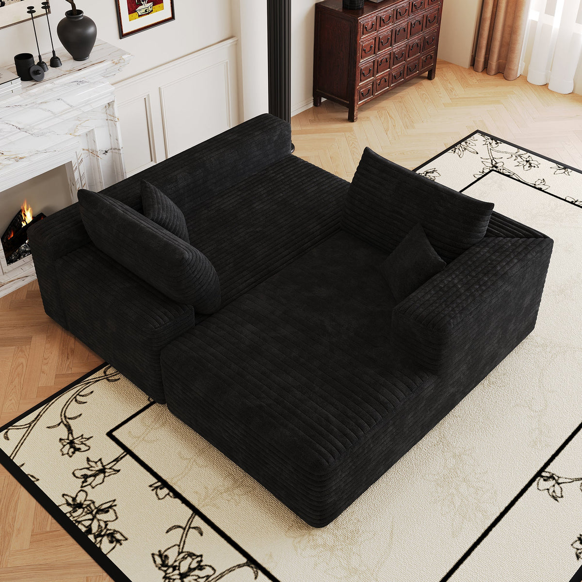 Modern Minimalist Cloud Sectional Sofa with Plush Corduroy Fabric - Light Gray