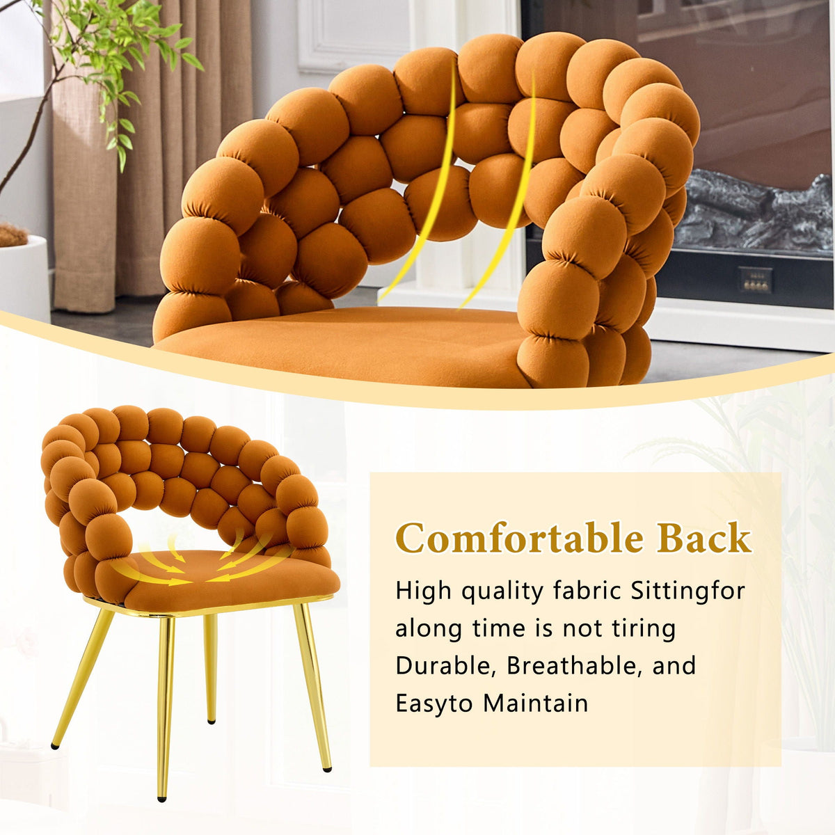 Ball Chain Bubble Dining Chair Set with Sculptural Backrest - Dark Gray, Beige, Orange