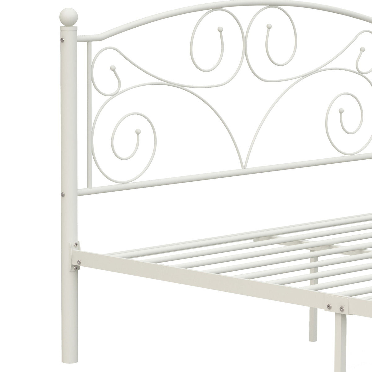 Unique Flower Sturdy System Metal Bed Frame with Headboard and Footboard - White