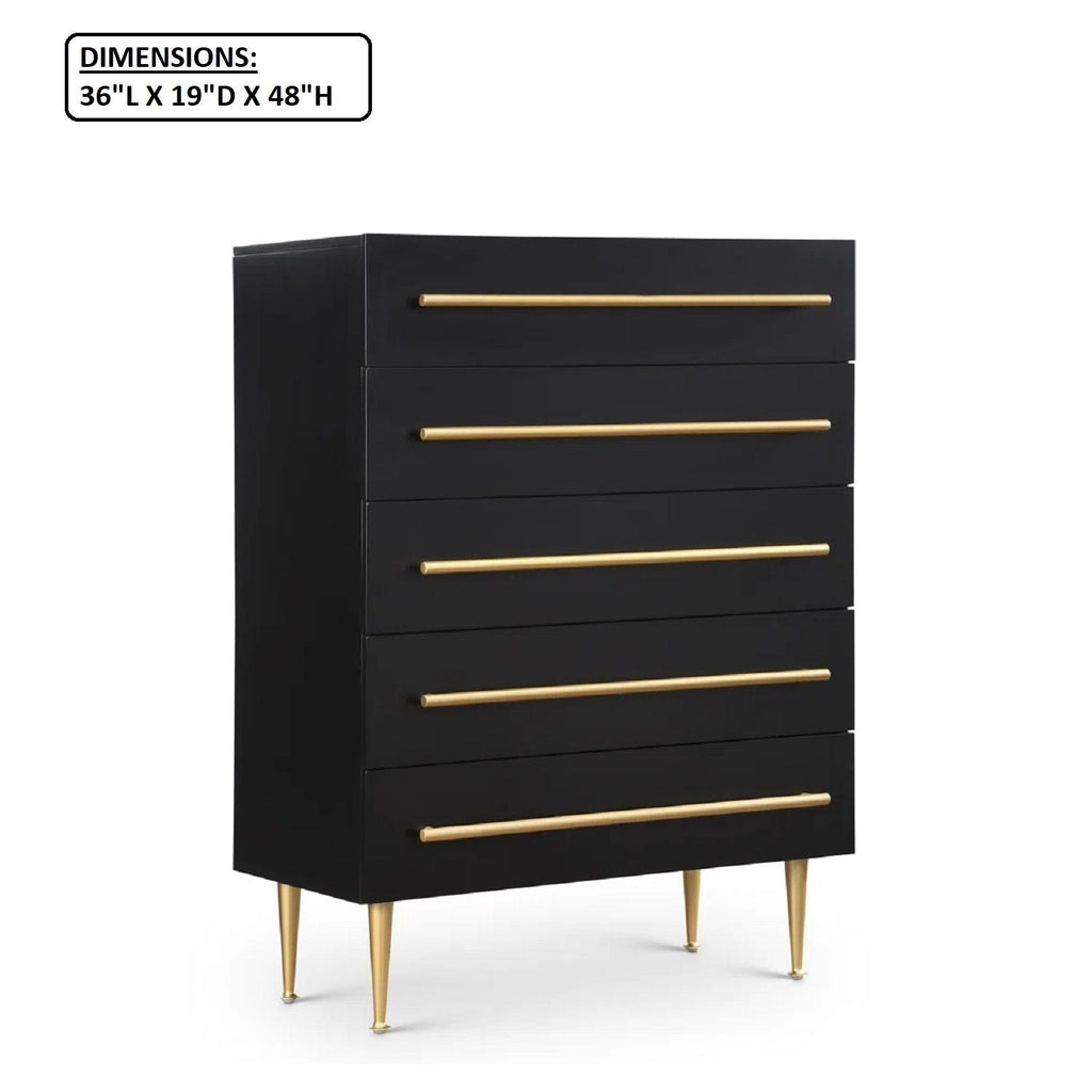 Contemporary 5 Drawer Chest with Brushed Metal Accents - White or Black