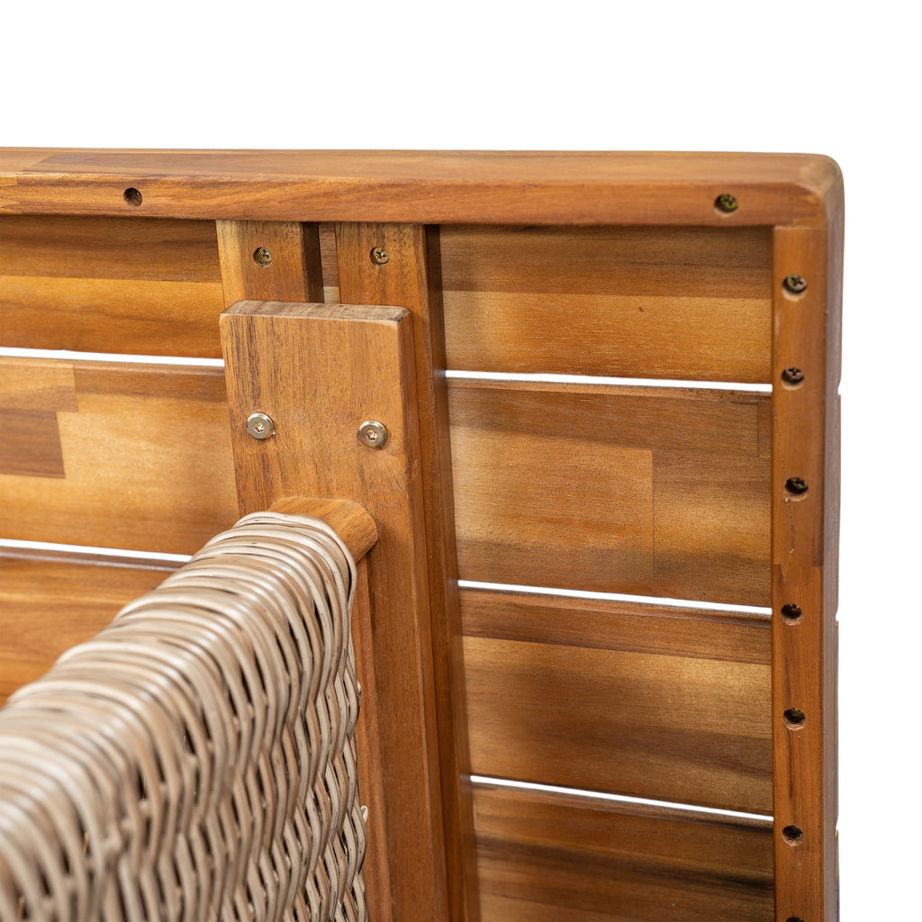 Outdoor 3 Piece Acacia Wood Dining Set with Handwoven Rattan Legs - Brown or Grey