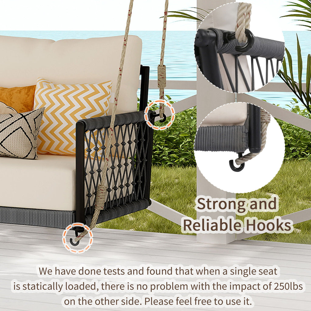 Beige Outdoor Swing Sofa with Soft Cushions for Patio