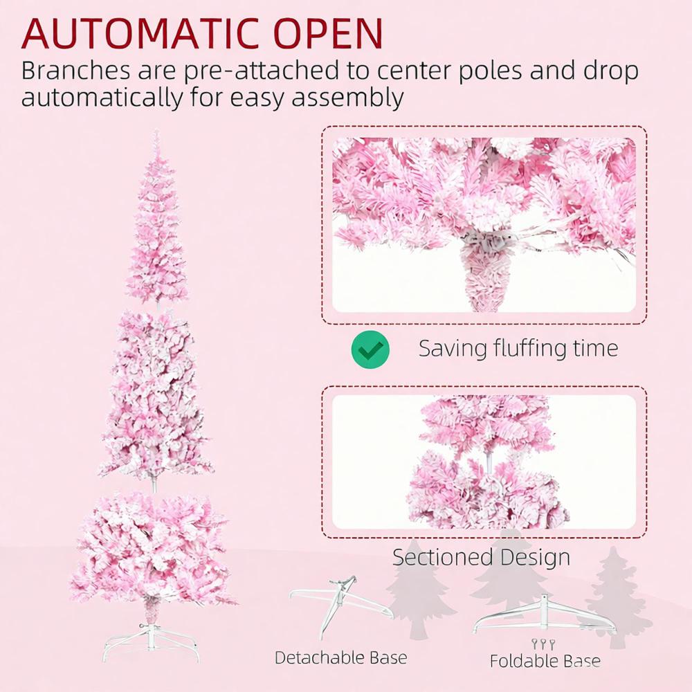 Snow Flocked Pencil Shape Artificial Christmas Tree with Warm LED Lights - White