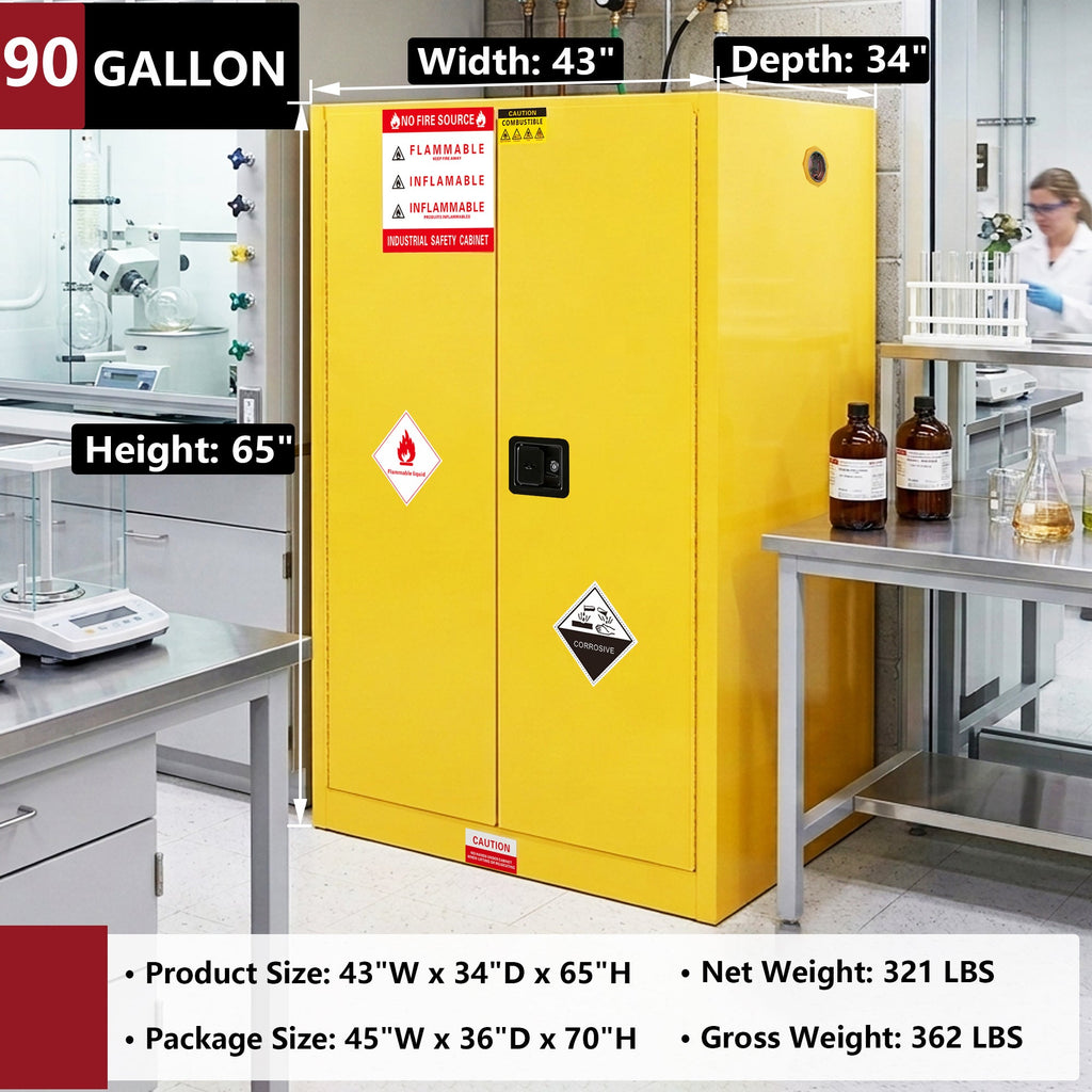90 Gal Flammable Safety Cabinet with Fire-Resistant Construction - Yellow