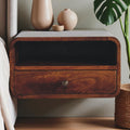 Large Floating Bedside Nightstand with Drawer and Open Shelf - Chestnut