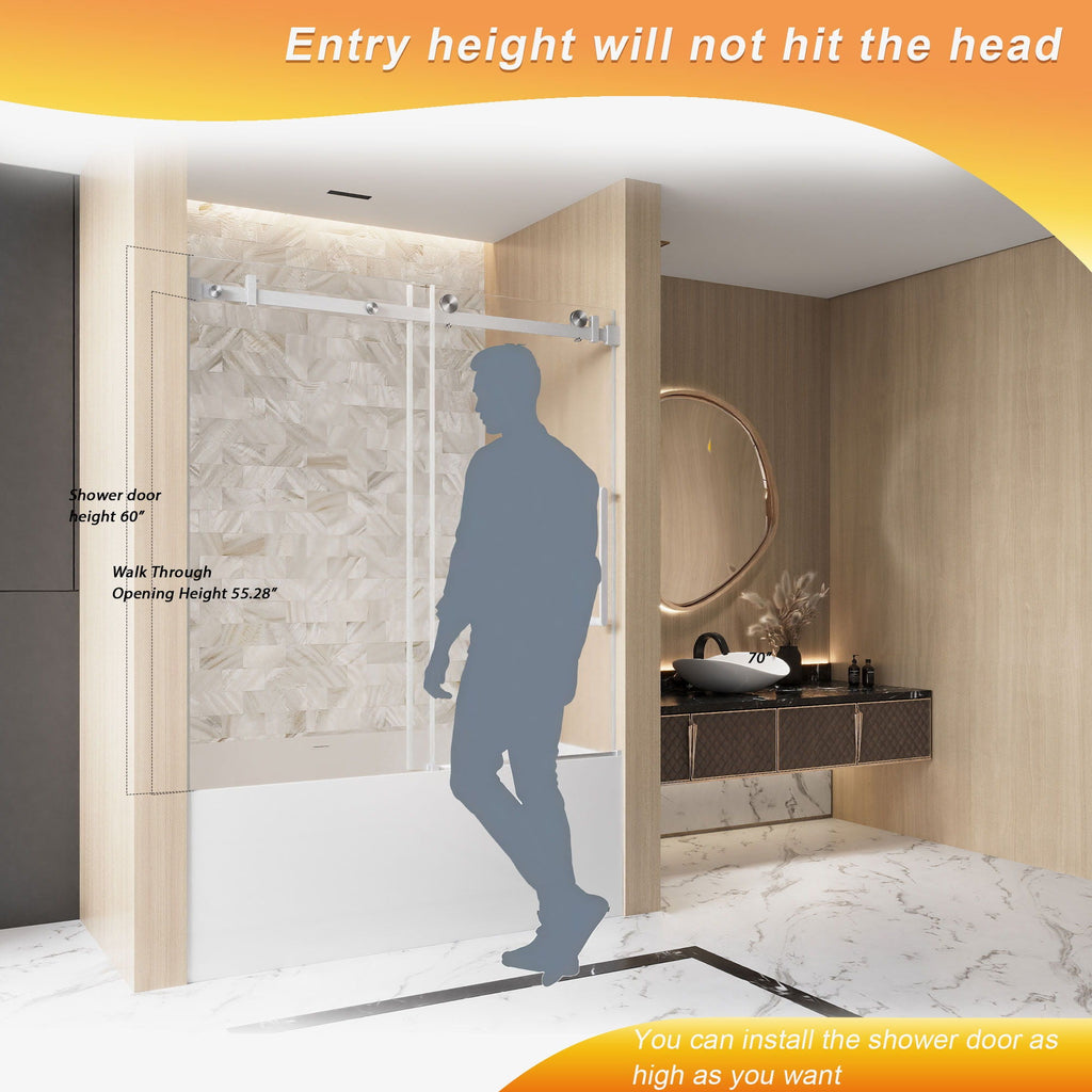 Frameless Single Sliding Shower Door with Square Tube Track - Gray