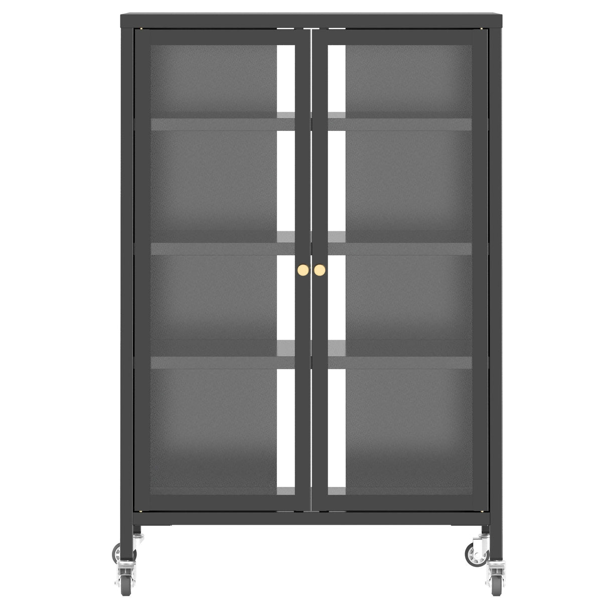 Media Storage Cabinet with Wheels and Adjustable Glass Shelves - Black