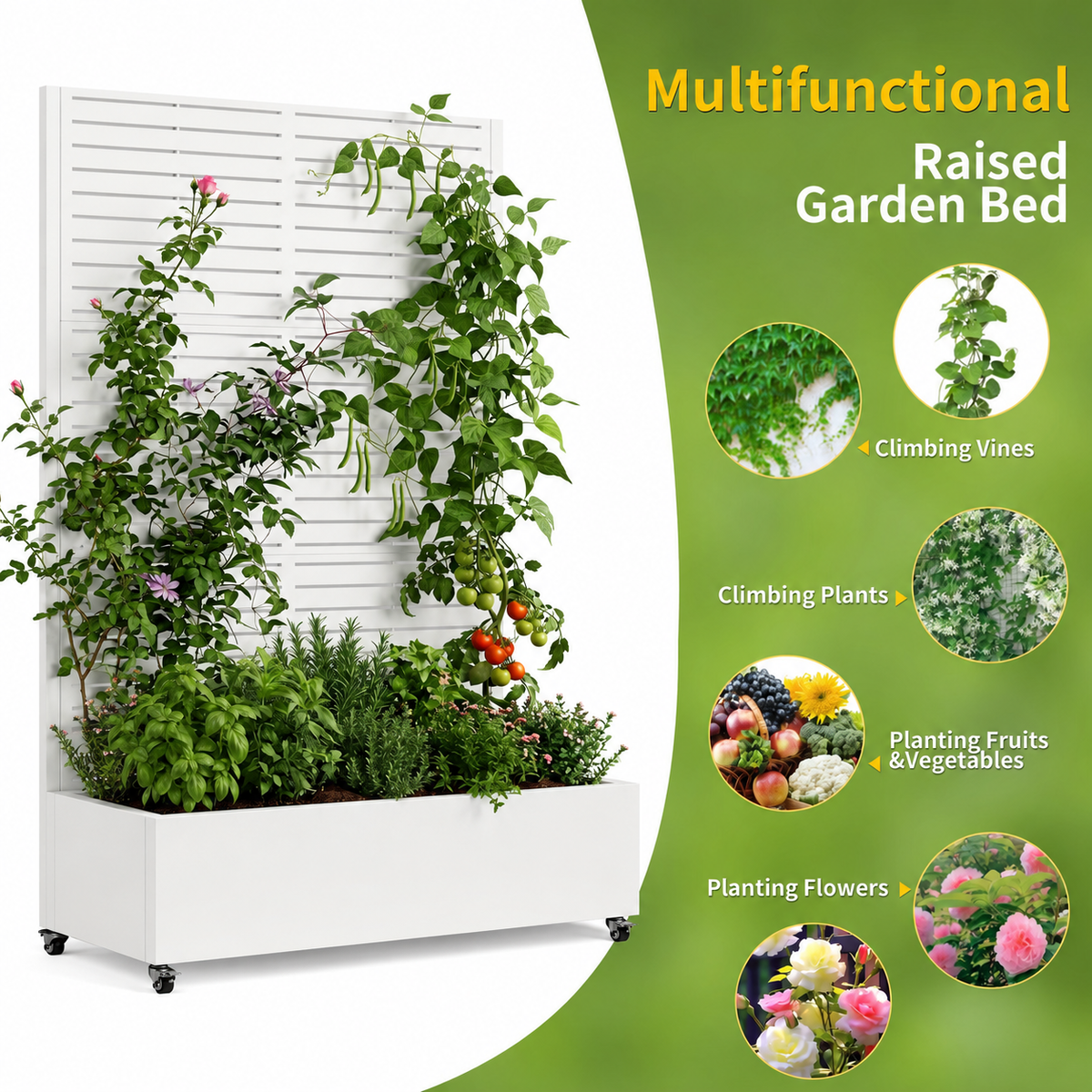 Metal Planter Box with Trellis - Galvanized Metal Garden Planter, White or Black