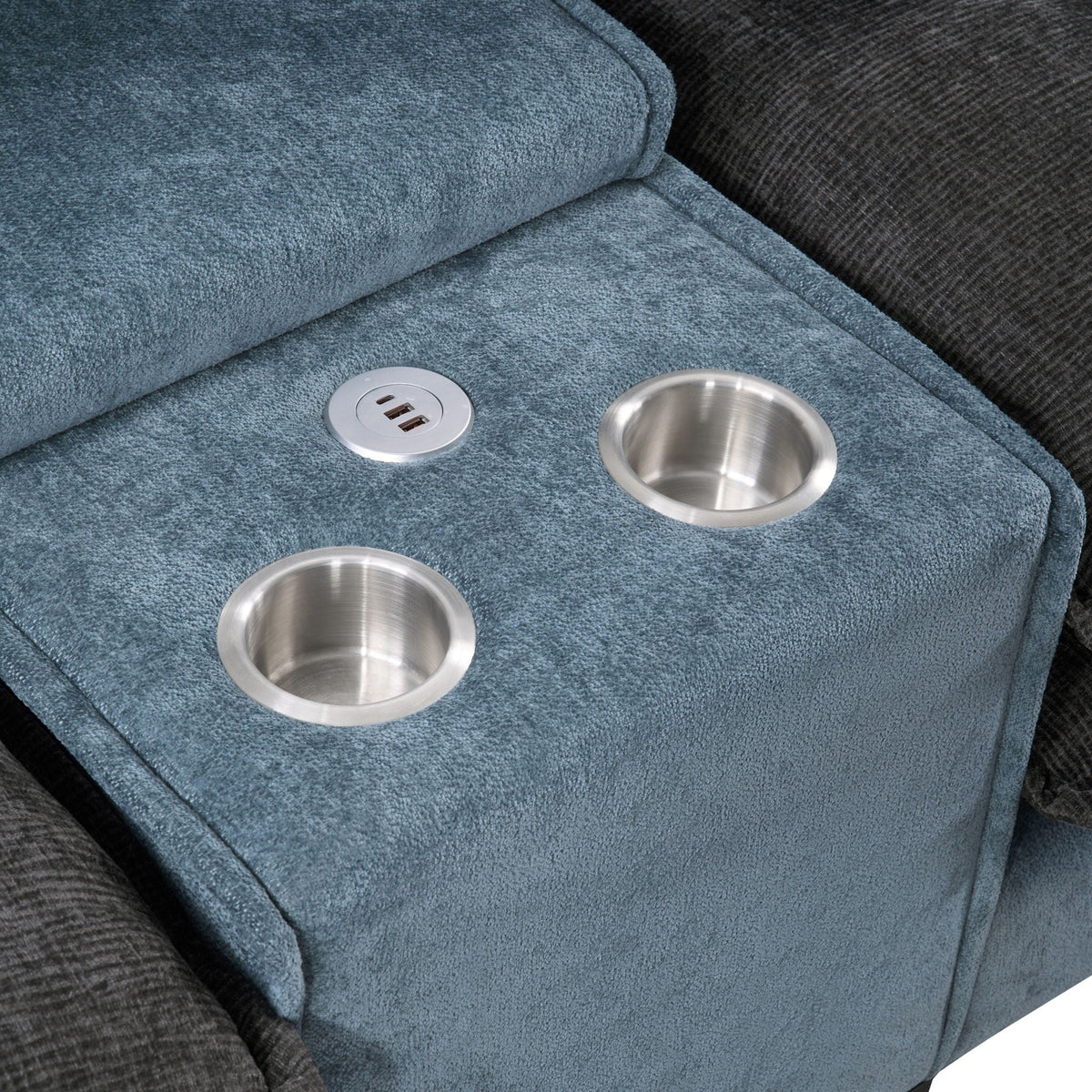 Sectional Sofa With Storage and Removable Ottomans - Gray / Light Blue