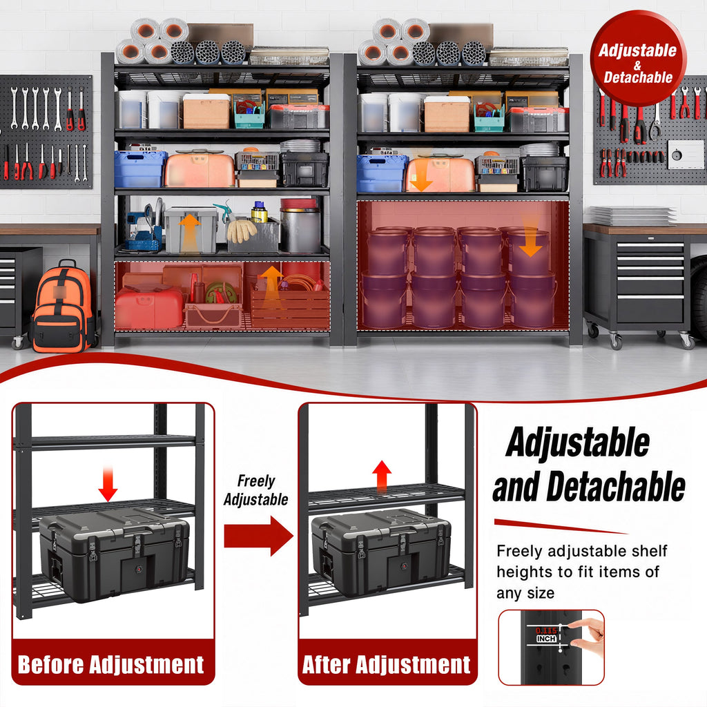 72"H 5-Tier Adjustable Heavy Duty Shelving Rack with 3000 lb Capacity - Steel