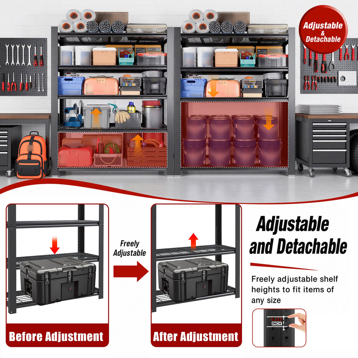 72"H 5-Tier Adjustable Heavy Duty Shelving Rack with 3000 lb Capacity - Steel