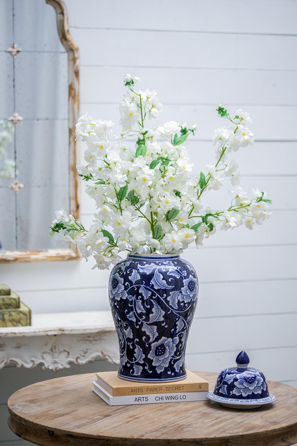 Porcelain Decorative Ginger Jar with Classic Floral Pattern - Blue