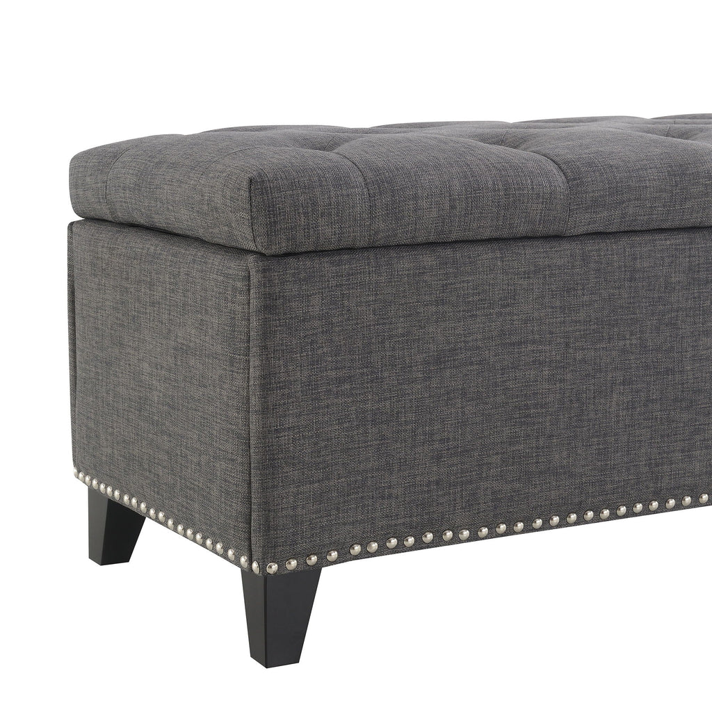 Button-Tufted Storage Ottoman with Safety Close Hinge - Light Brown or Black