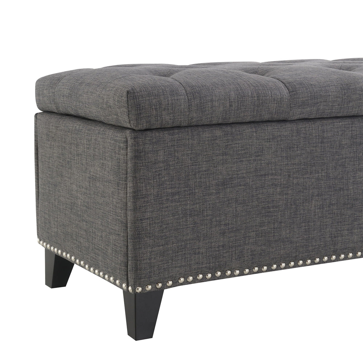 Button-Tufted Storage Ottoman with Safety Close Hinge - Light Brown or Black