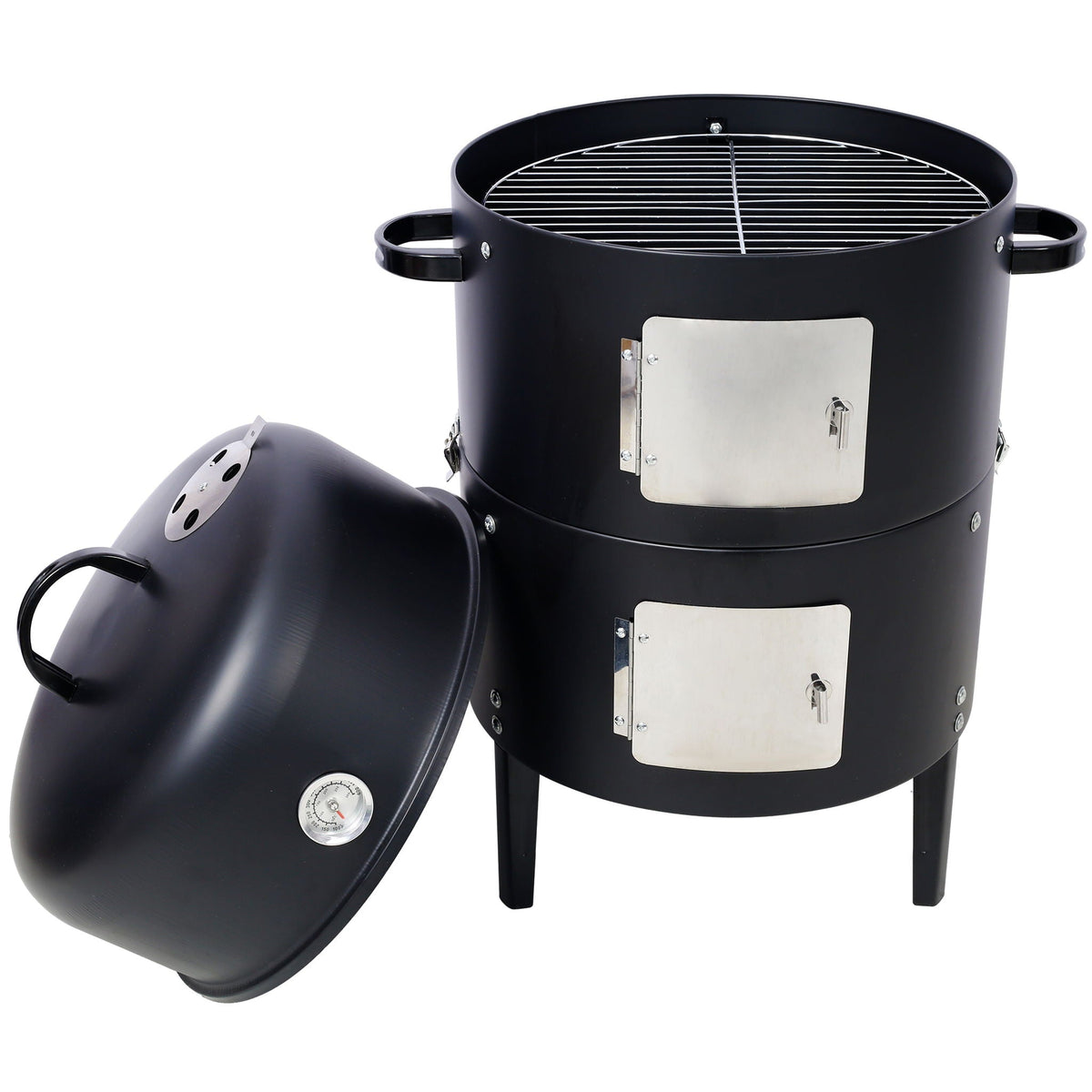 17" Steel Charcoal BBQ Grill with Built-in Thermometer - Black