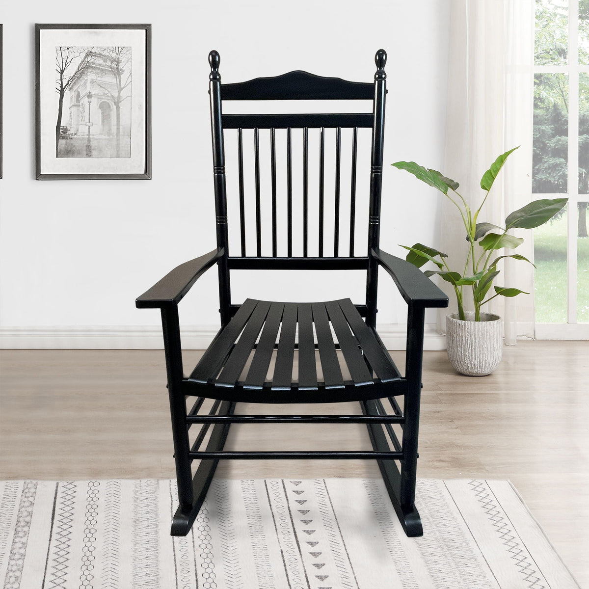 Wood Rocking Chair with Wide Seat - White or Black